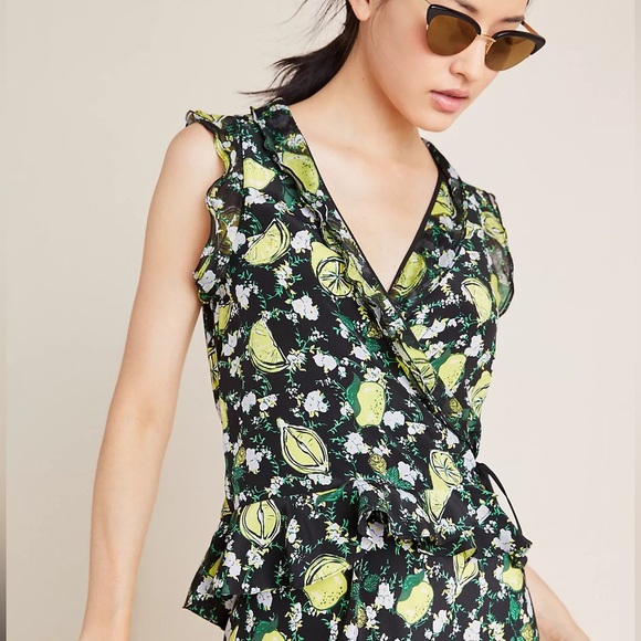 Diane Von Furstenberg Tops - Anthropologie Diane von Furstenberg Peona Lemon Print Silk Wrap Blouse